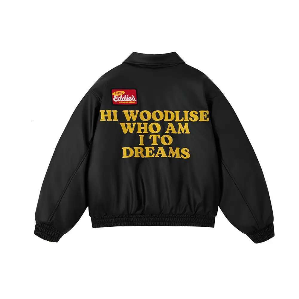 2025 Letter Embroidery Quilted Leather Mens Winter Thick Retro High Street Lapel Long Sleeve Padded Jacket Men