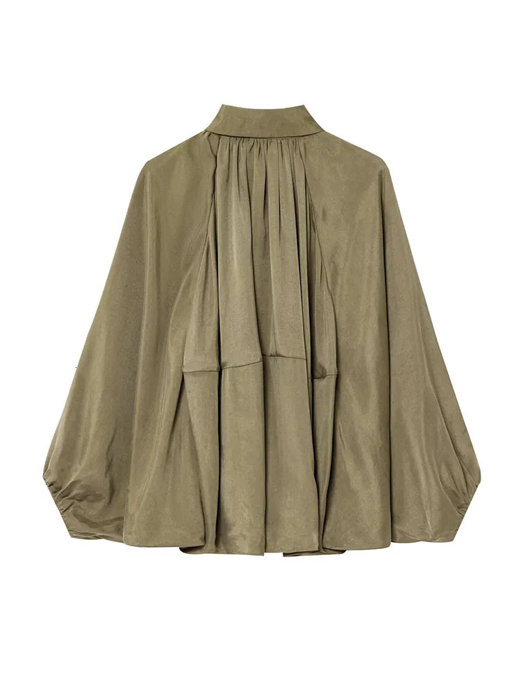 TRAFZA Womens Elegant Collar Bat Sleeve Folded Loose Jacket Top Spring Fashion Zipper n Solid Casual Coat 250407