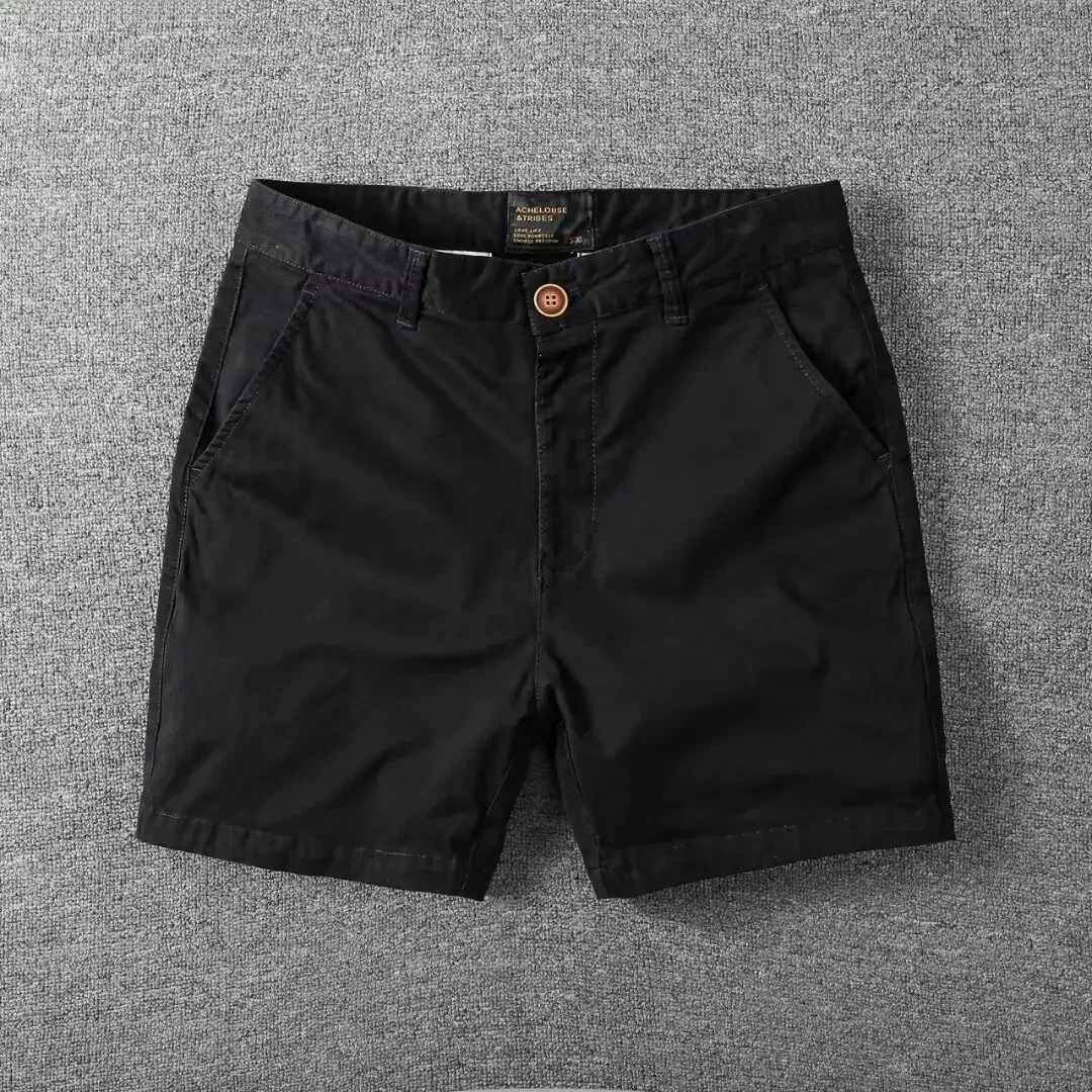Mens casual cotton shorts summer solid color slim fit loose fit one-third long pants workwearXJ250407