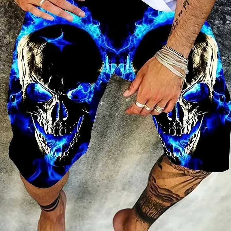 New mens beach shorts horror skeleton 3D printed board shorts summer swimming relay elastic waist brushed Hawaiian style holiday W250407