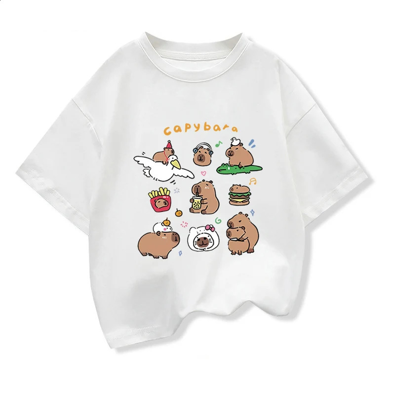 Kids Summer Clothes With Cute Capibara Printd Child Short Sleeved Tee Shirt Funny Clothes 2025 Kids Cotton Loose T-shirt 250408