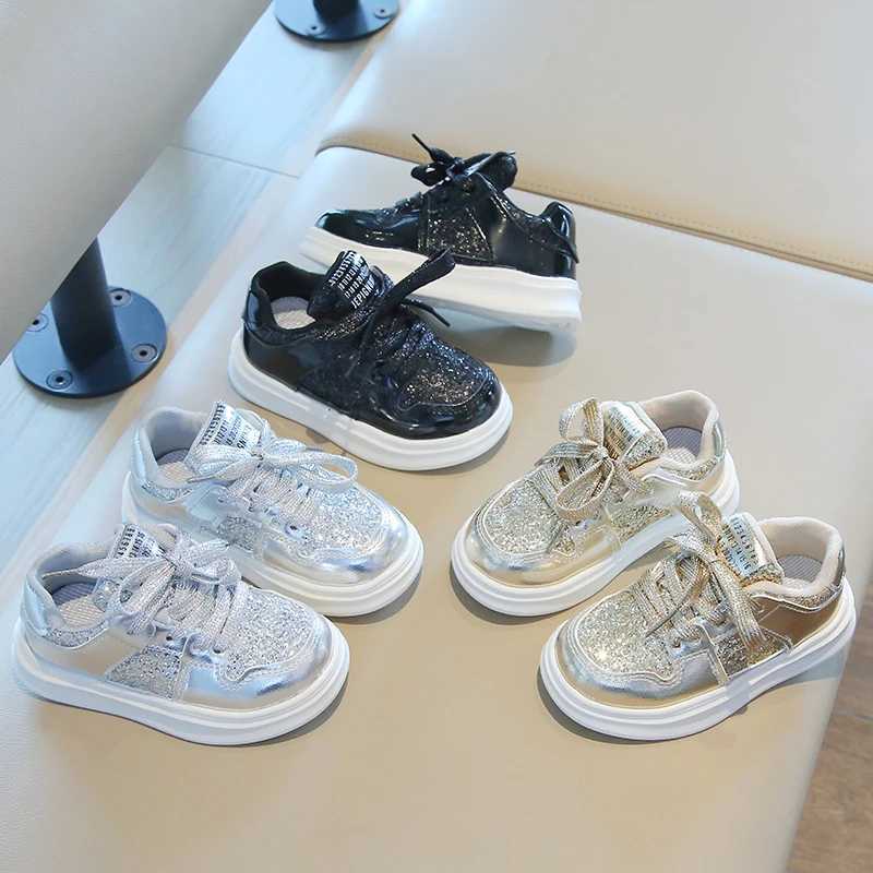 Girls gold glitter platform sports shoes autumn fashion casual sports shoes thick soled vulcanized shoes childrens flat shoes W250407
