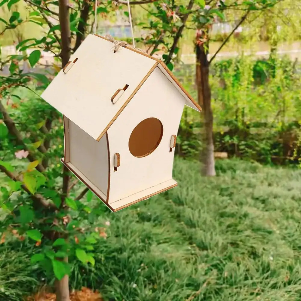 Wooden mini birdcage outdoor hanging birdhouse box DIY painting blank wooden garden birdcage courtyard decoration bird parrot nest 250403