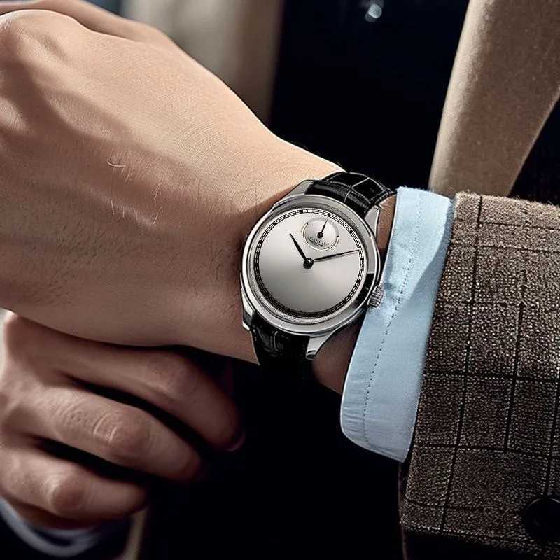 Mens Business Black Leather Waterproof Quartz Watch Simulation Watch Birthday Gift Y250407