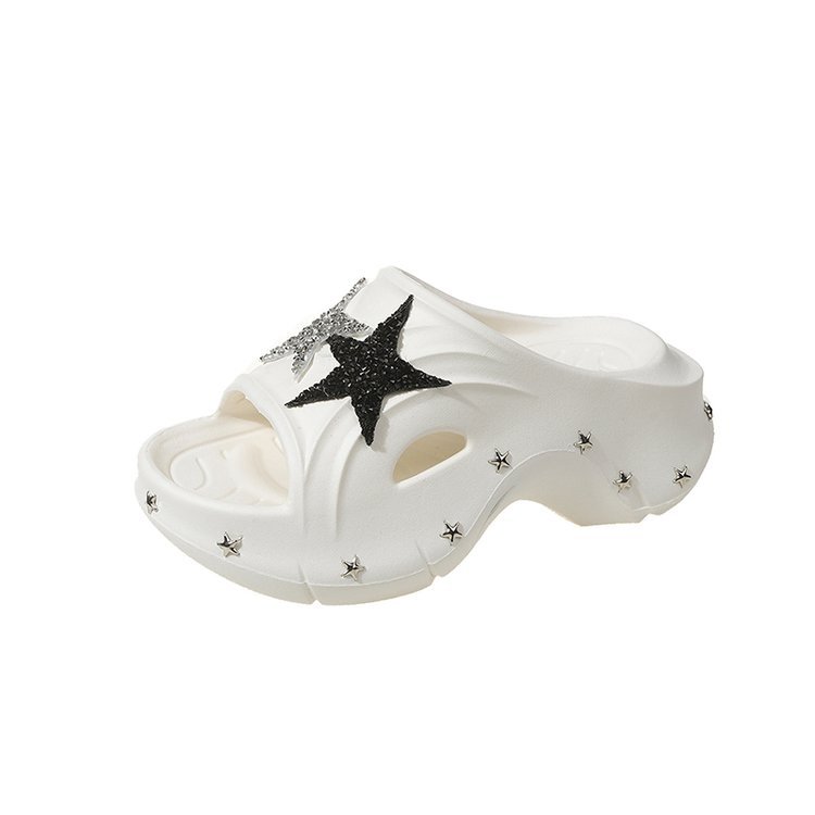 Women 2025 summer new fashion casual flash five-pointed star super soft platform slippers wear non-slip beach shoes muffin and bread sandals