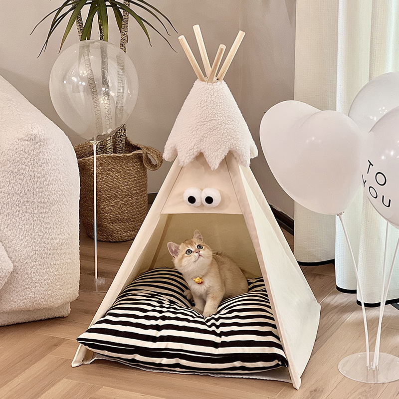 4-Season Tent Cat Bed for All Weather - Semi-Enclosed Winter Dog/Cat House, Removable Washable Xmas Pet Bedding, Universal Cozy Indoor Outdoor Pet Sup