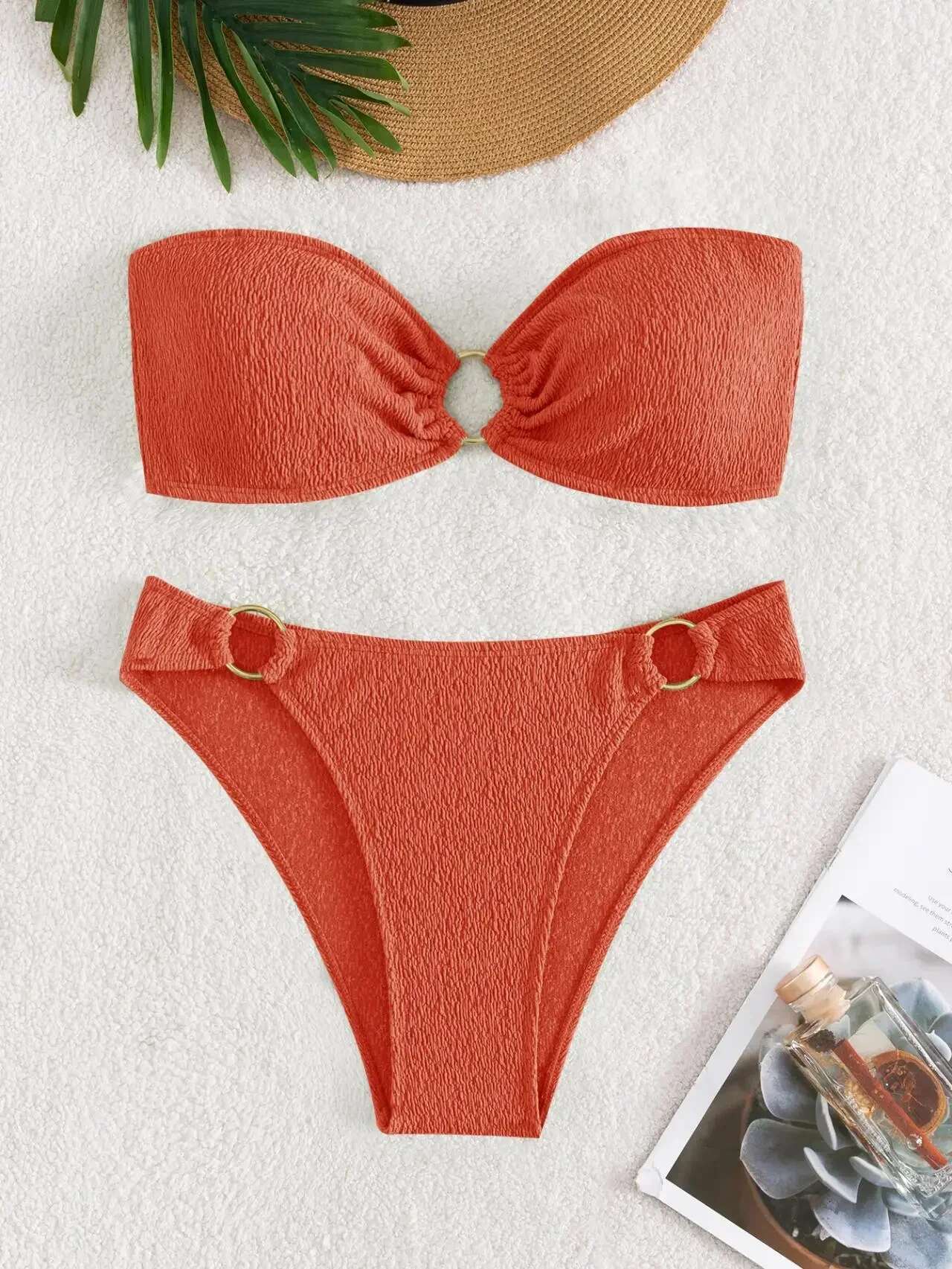 Dongdumaoyi Sexy Bandeau Bikinis Sets Women Metal Ring Linked Push Up Micro Swimsuit Solid Bathing Suit Thong Swimwear Trajes De Ba O