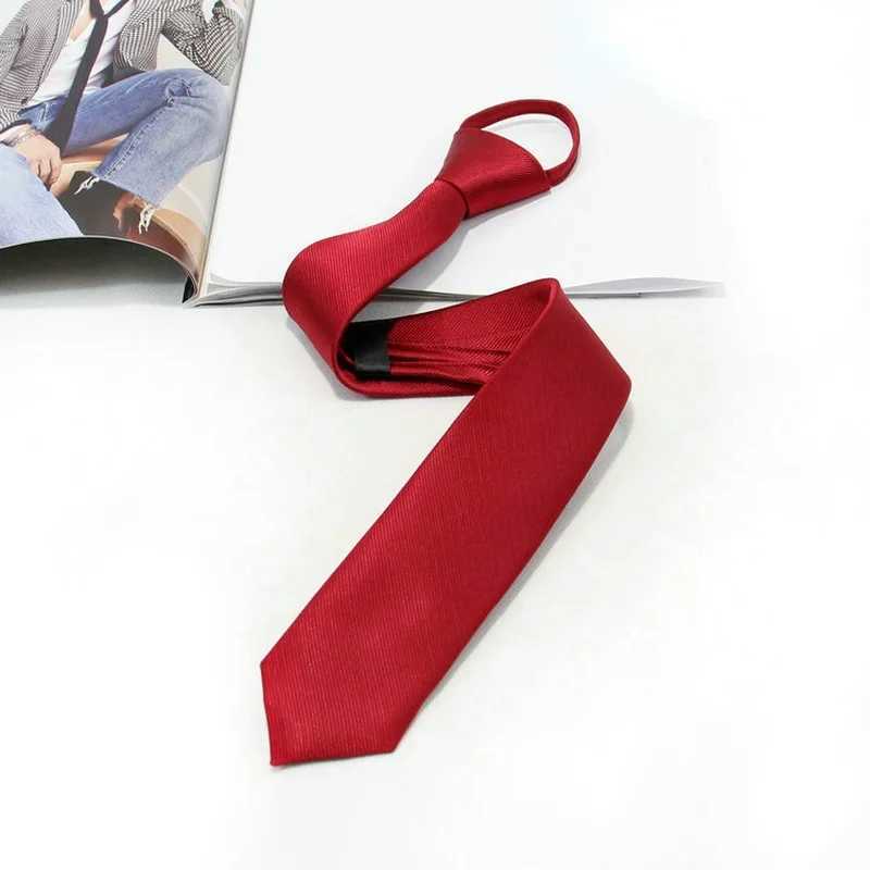 5cm Pre-tied Neck Tie Mens Skinny Zipper Ties Red Black Blue Solid Color Slim Narrow Bridegro Party Dress Necktie Student Girl X250407