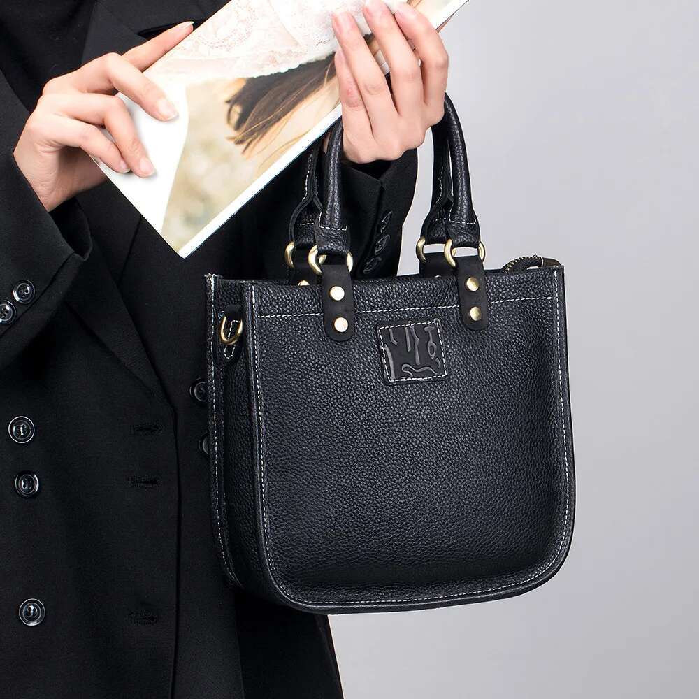 Genuine Leather Women's Retro Fashion Handheld Small Bucket Tote Ladies' Shoulder Crossbody Bag High Quality