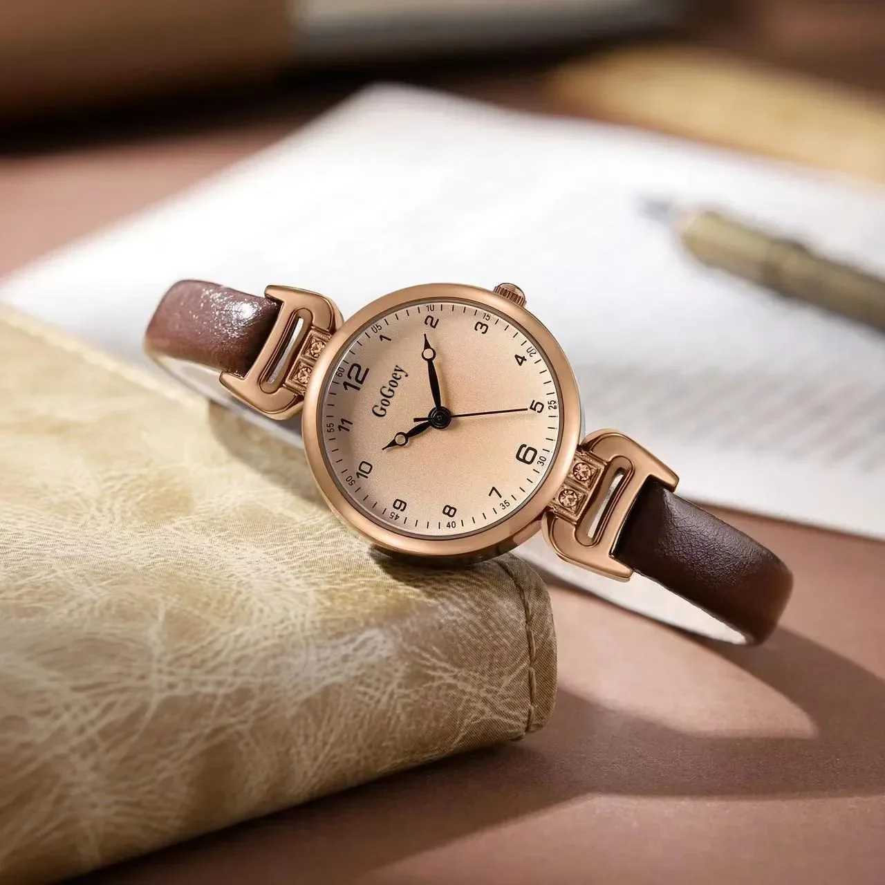 Vintage high-end round dial quartz watch for women PU leather strap watch for fashion simple temperature girls watch giftT250408