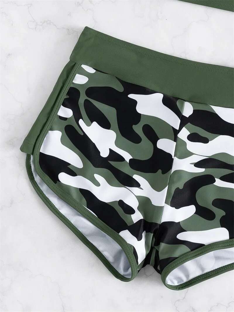 Dongdumaoyi Sexy Green Camouflage Bikini Set Women Hollow Out Push Up Padded High Waist Swimsuit Summer Bathing Suit Piece Swimwear