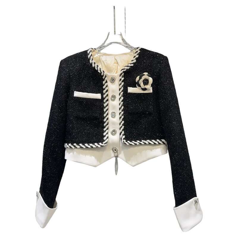 PREPOMP 2025 Winter New Arrival ral Applique Pin Tweed Patchwork White Duck Down er Coat Women Short Jacket GS652