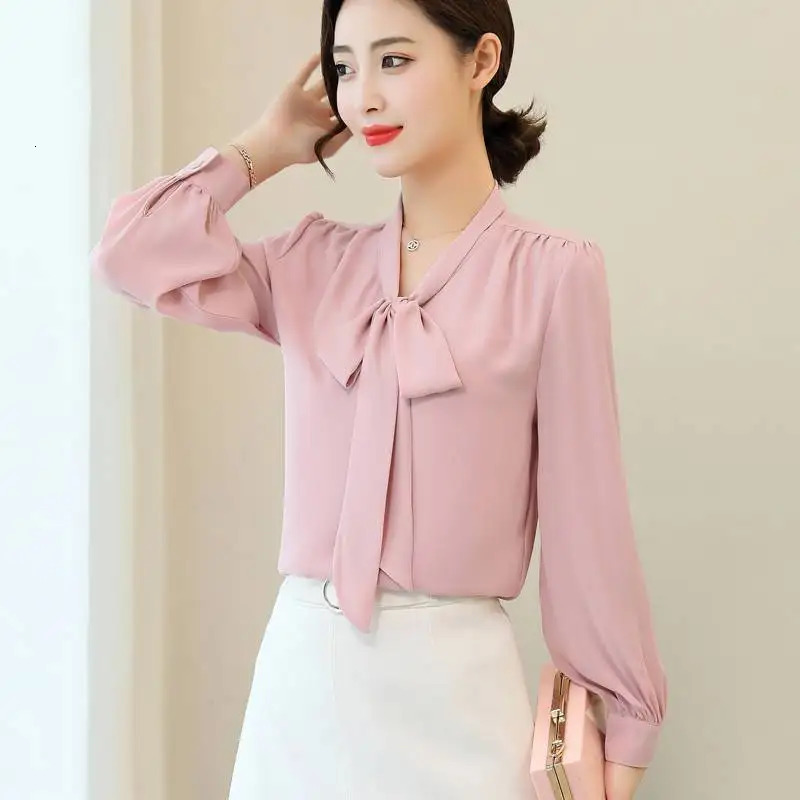 2025 Spring Shirt Chiffon Shirt Womens Korean Style Bow Temperament Top Fashionable and Slim 250408