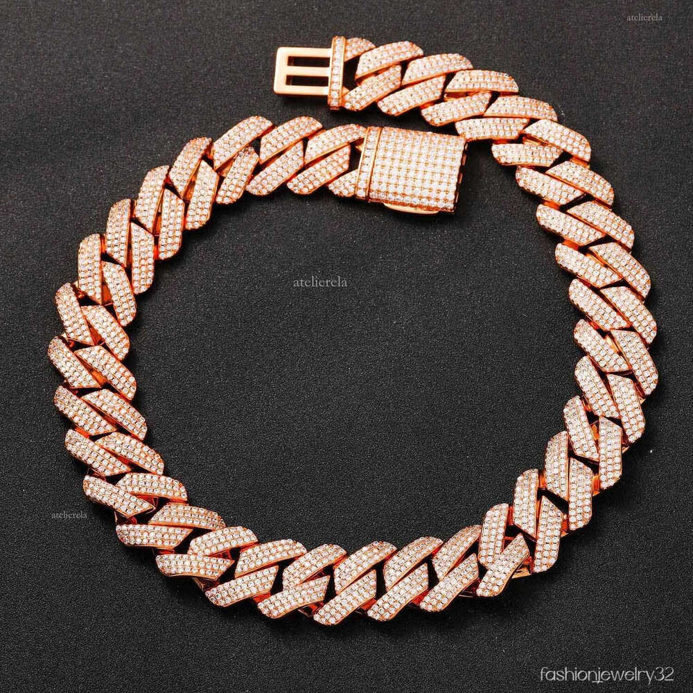 Necklaces Fashion Hip Hop Full Iced Out 20MM Wide 3 Rows Prong Setting VVS Moissanite Cuban k Chain