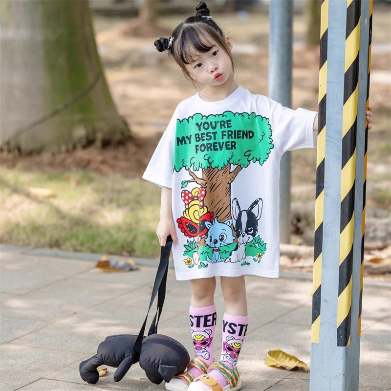 Ddmyshoesvip Girls Cotton Short Sleeved T Shirt New Summer Outfit Round Neck Cartoon Base Shirt Children S Top Trendy T