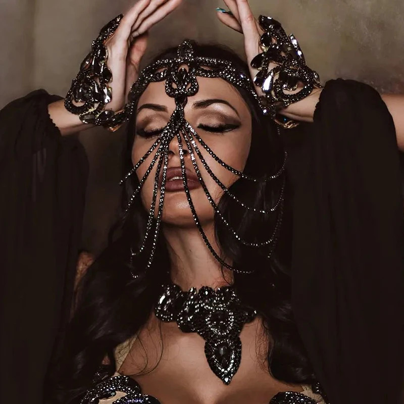 Black Rhinestone Mask Makeup Party Nightclub Hair Accessories Full of Diamonds Sexy Female Personality 250407