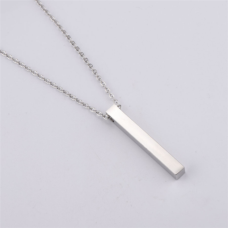 Smooth stainless steel three-dimensional long pendant for men women, simple and versatile perforated square column necklace