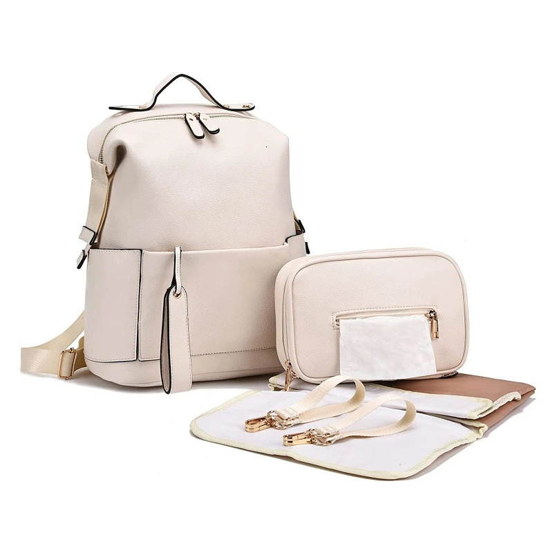 Mommy Bag Pu Mommy Backpack Mother Baby Skin Leather Double Shoulder Bag Baby Diaper Bag Baby Travel Storage Bag Stroller Bag 250407