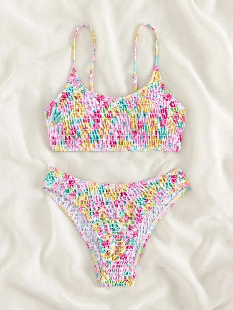 Dongdumaoyi Sexy Pink Floral Print Bikini Set Women Halter Pleate Push Up High Waist Swimsuit Brazilian Bathing Suit Two Piece Swimwear