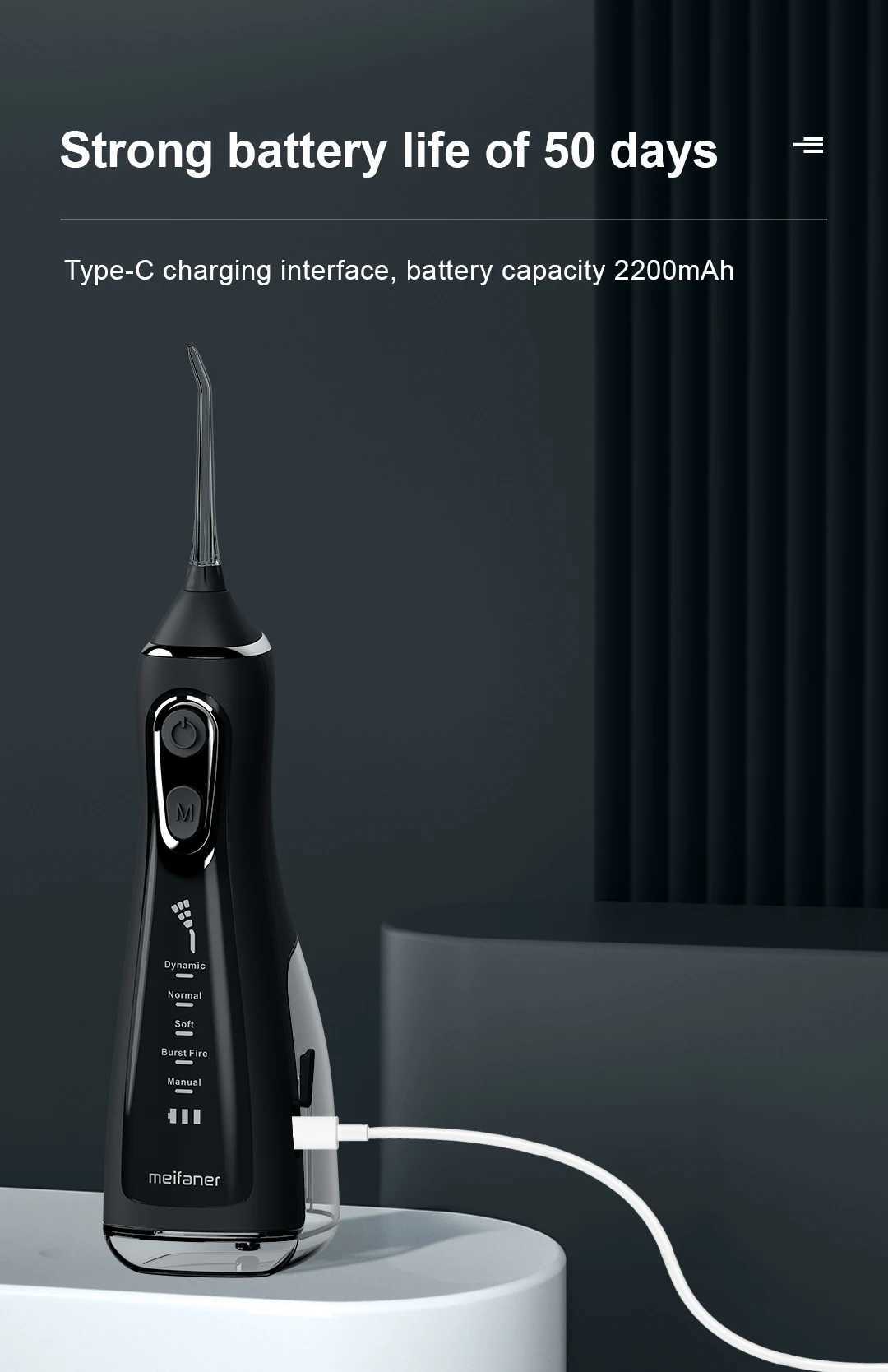Oral irrigator 40-140PSI dental scale 5-speed sink rechargeable dental water jet 300ML IPX6 waterproof tooth cleaner M250408