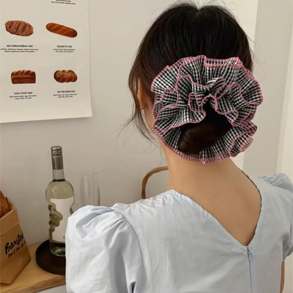 Super sized niche retro plain elastic silk mesh fashionable sweet ballet style silk mesh ruffled headpiece 250407