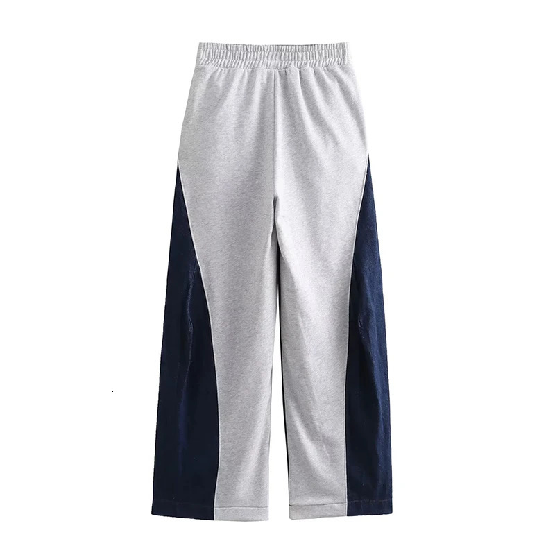 Willshela Womens Fashion Denim Patch Work Wrinkle Wide Leg Pants Retro High Elasticity Waist Full Length Trouser 250407