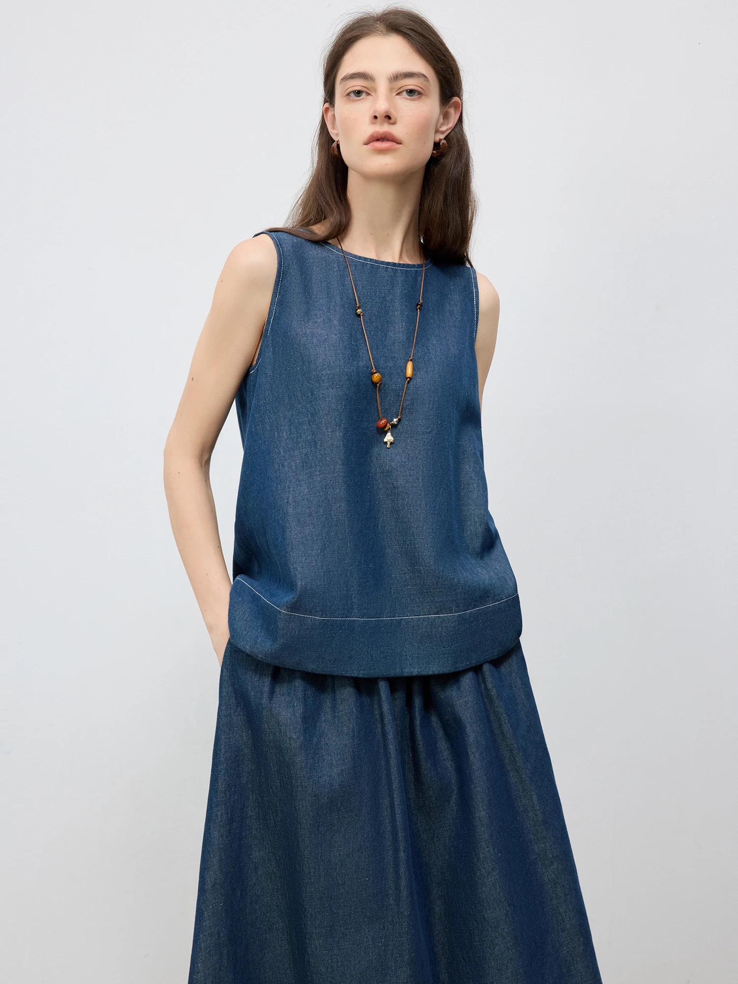 ZIQIAO Petite Size Holiday Style Linen Denim Suit Female 2025 Skirt Summer Wear A Complete Set 25ZQ9206925ZQ92068 250408