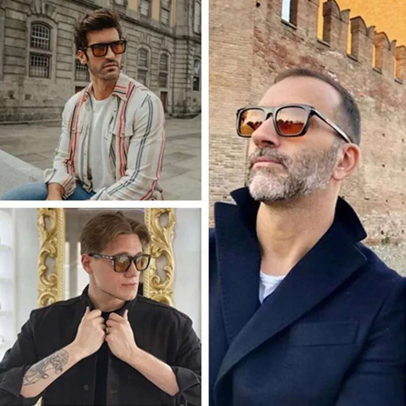 Vintage Square Sunglasses Men Anti-Blue Light Glasses Fashion Gradient Driving Shades Leopard Black Brand Oculos