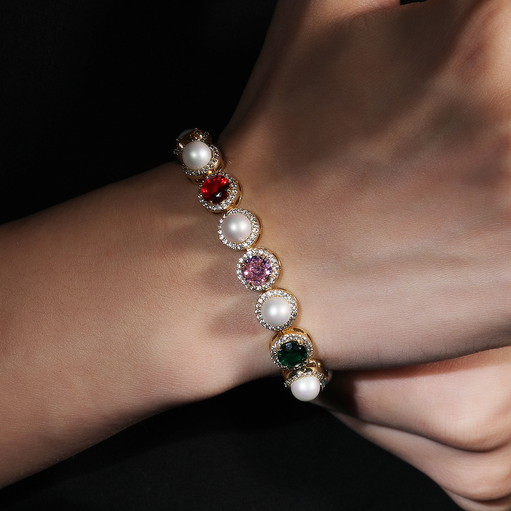 10mm Colorful Rock Candy Pearl Choker Chain Necklace Bracelet Men Women Jewelry Set