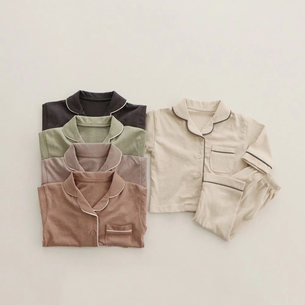 Spring Autumn Baby Boy Girl Simple Loose Pajamas Sets Toddler Child Long Sleeve Solid Cotton Sleepwear 2 Pcs Suits 0-5 Years 250407