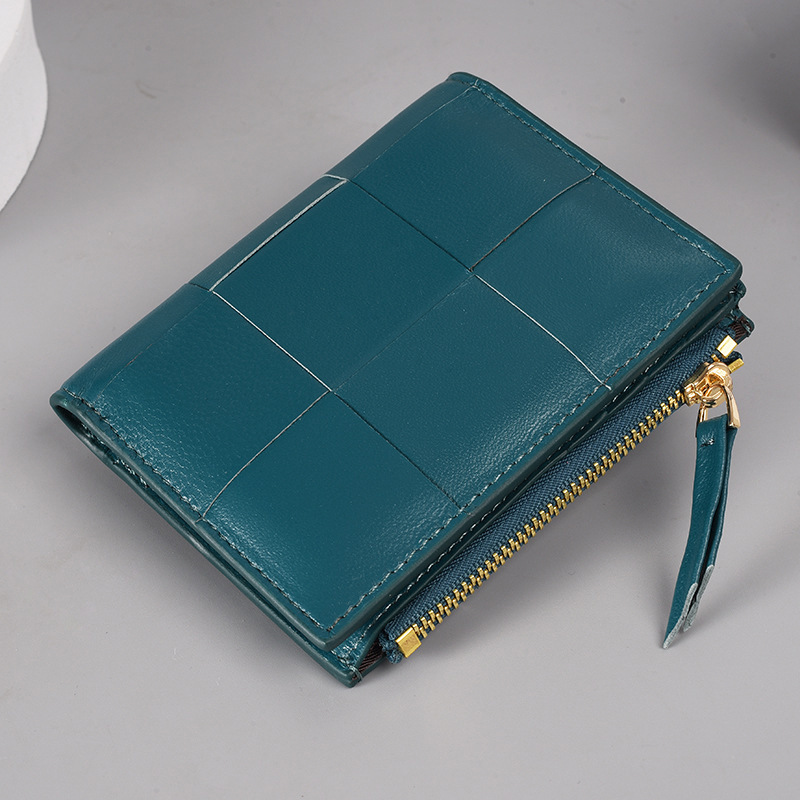 new Korean-style simple women's wallet fashionable short zippered bi-fold wallet sheepskin woven multi-functional coin purse