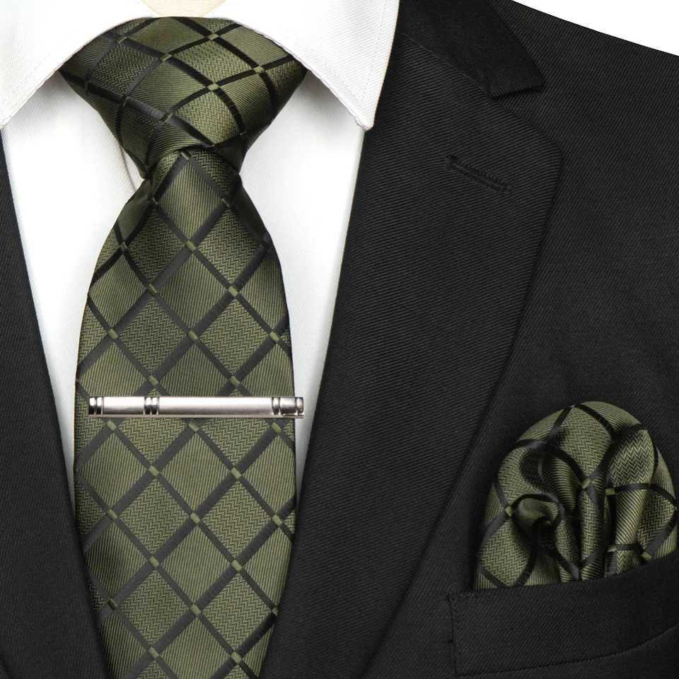 EASTEPIC 8 cm New Style Caramel Hue Classic Plaid Necktie for Men Pocket Square Metal Clip Hanky Set Business Party Wedding Gift X250407