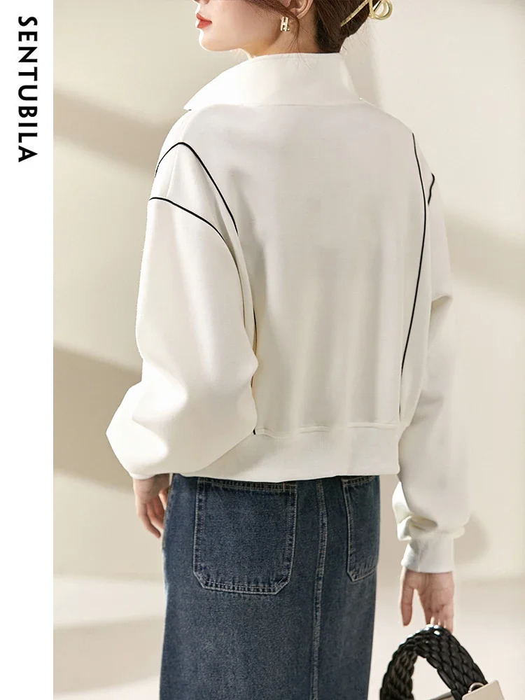 SENTUBILA Casual Cutting Jacket for Womens SpringSummer Fashion Loose Stand Collar Zipper White Coat 131W45929 250407