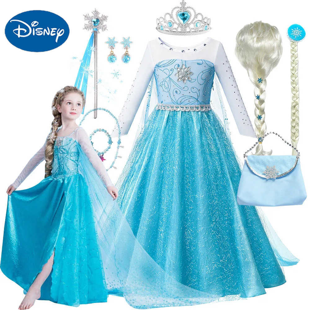 Disney Baby Girl Princess Elsa Costume Snow Birthday Party Beading Dress for Kids Fancy Carnival Cosplay 2-12Y Children Outfits Dresses X250408