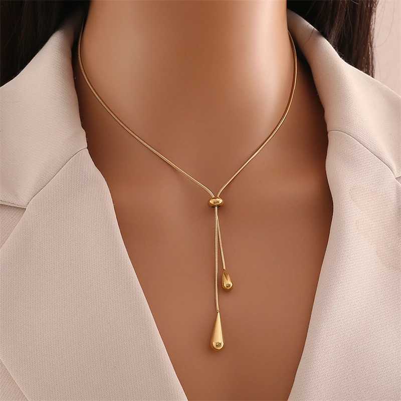 316L Stainless Steel New Fashion Exquisite Jewelry Pulling Adjustment Droplet Charm Chain Necklace Womens Earrings Y250408