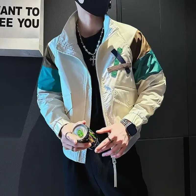 Mens spliced jacket new trend brand jacket cool and fashionable mens casual top M250408