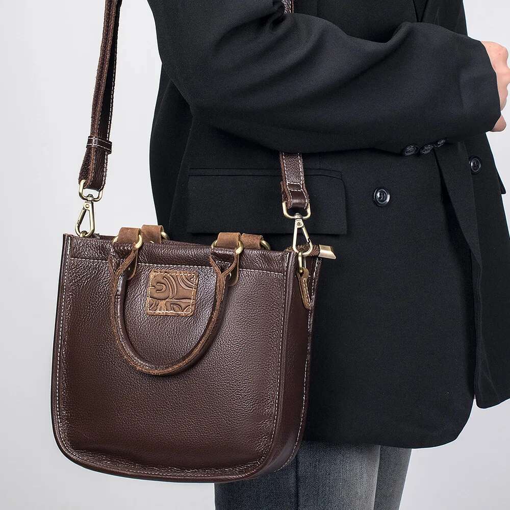 Genuine Leather Women's Retro Fashion Handheld Small Bucket Tote Ladies' Shoulder Crossbody Bag High Quality