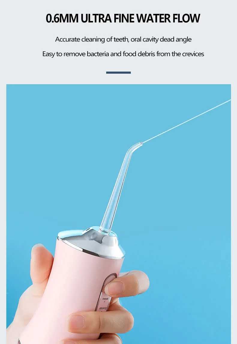 Oral irrigator portable water tooth holder USB charging water spray tooth pick+4 nozzles 3-mode waterproof tooth cleaner M250408