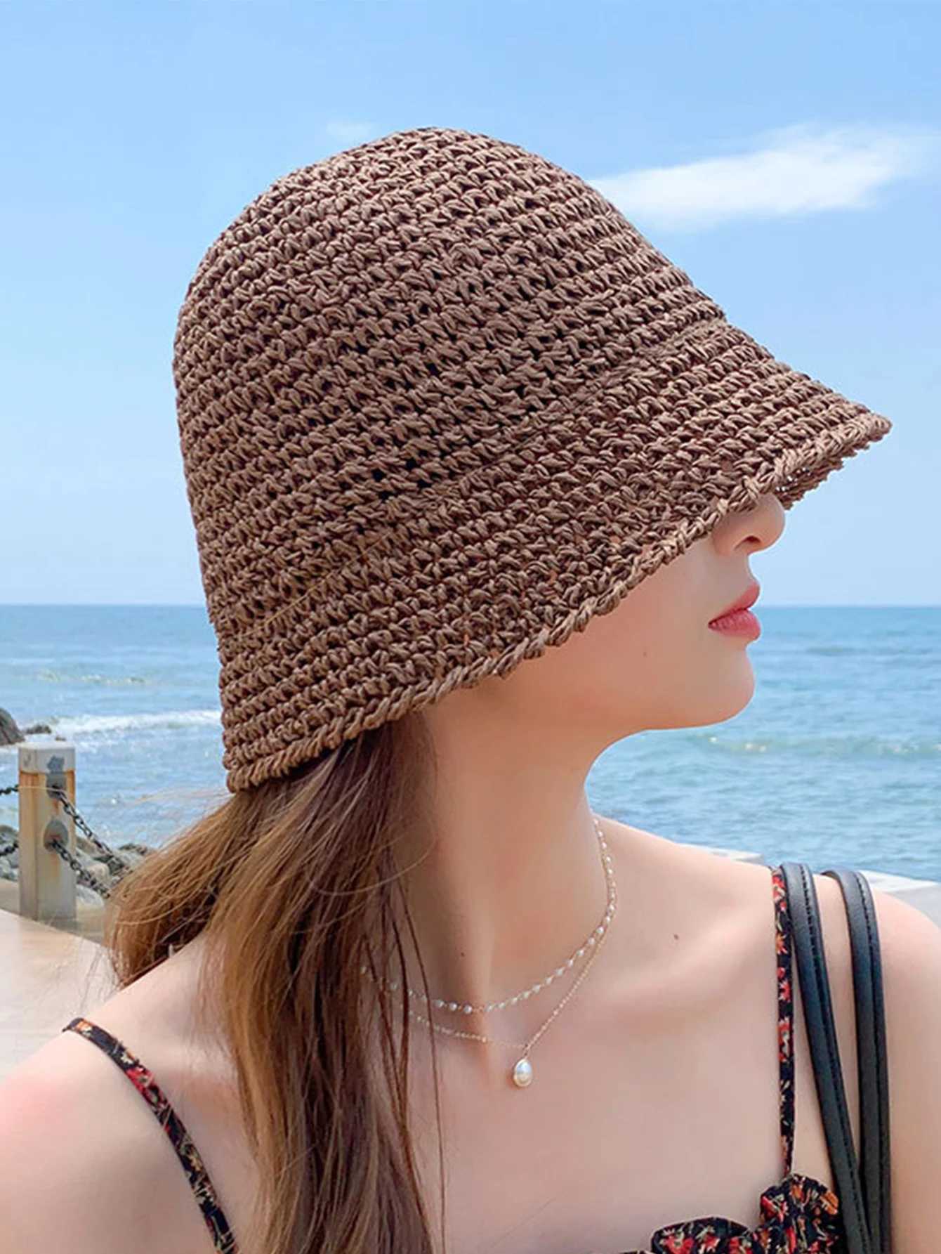 Straw hat hand made braided Wens big fishermans hat Protection Sun Hat Foldab Roll up bucket hat TravelC250407