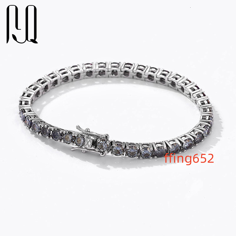 PYQ Wholesale 3mm 4mm 5mm 6.5mm VVS Grey Moissanite Diamond Iced Out 925 Silver Tennis Chain Bracelets Jewelry for Women Gifts