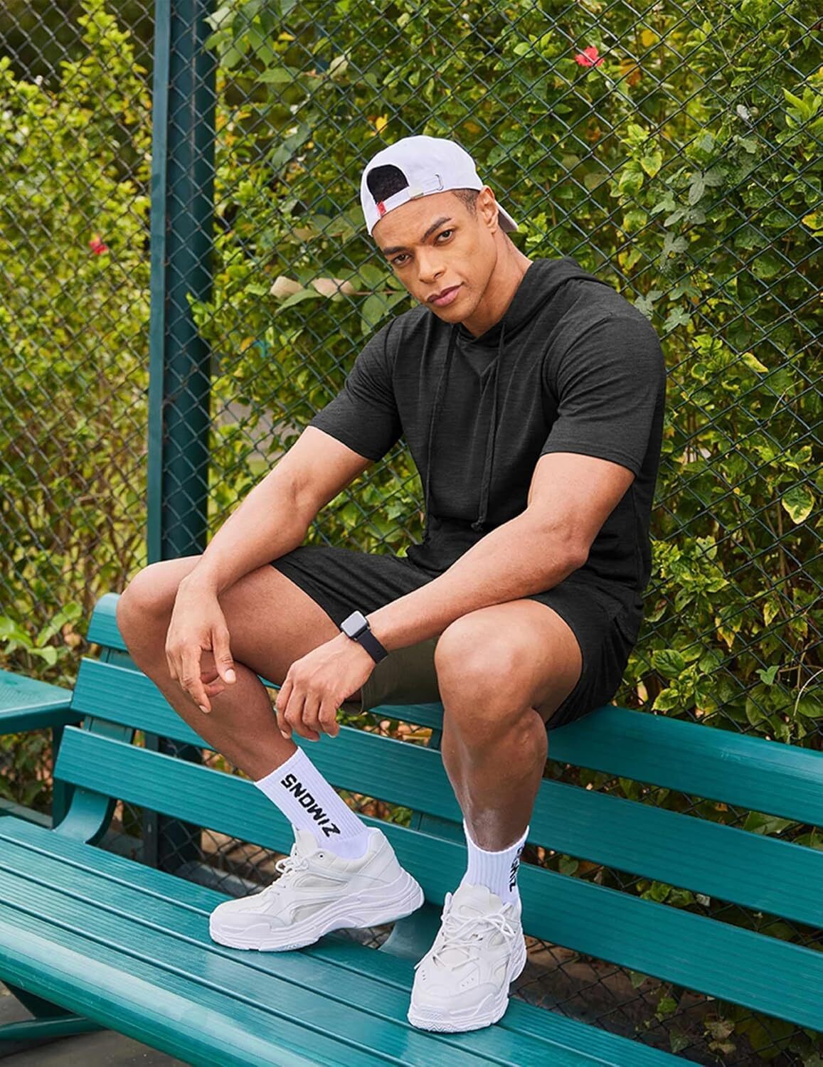 Men's 2-piece clothing short sleeved casual sports hooded sweatshirt shorts set