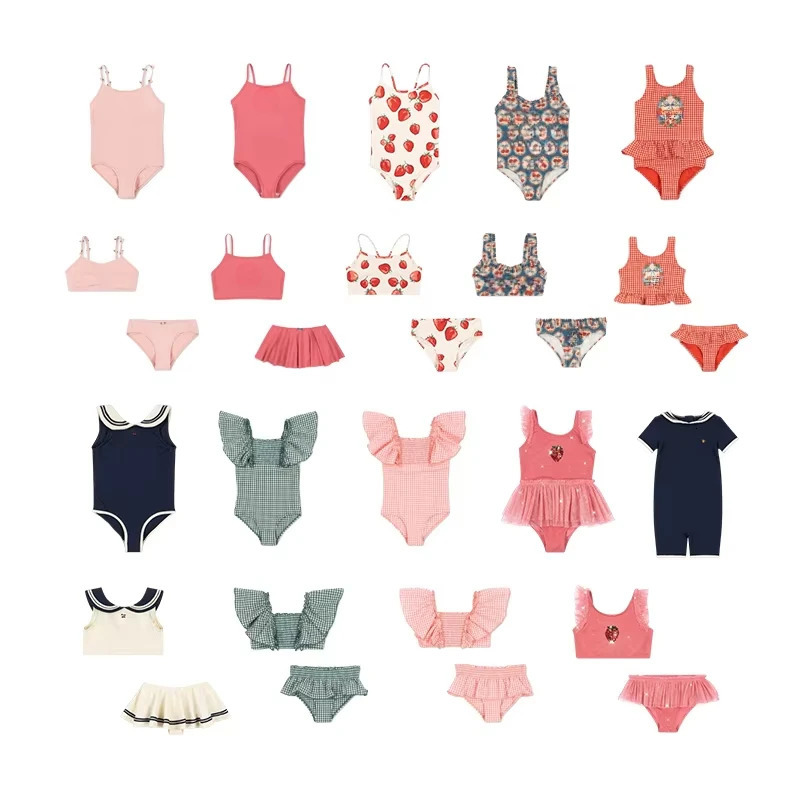 2025 KS Girls Swimsuit Summer Cute Sweet Cherry Print Girls Swimsuit Set Holiday Beach Childrens Swimwear Clothing 250407