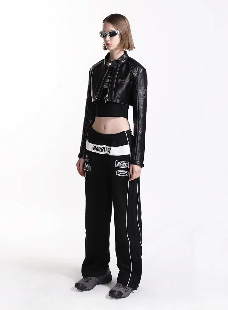Badblood Womens Loose Tight Solid Color Straight Leg High Waist Wide Sports Pants Letter 250407