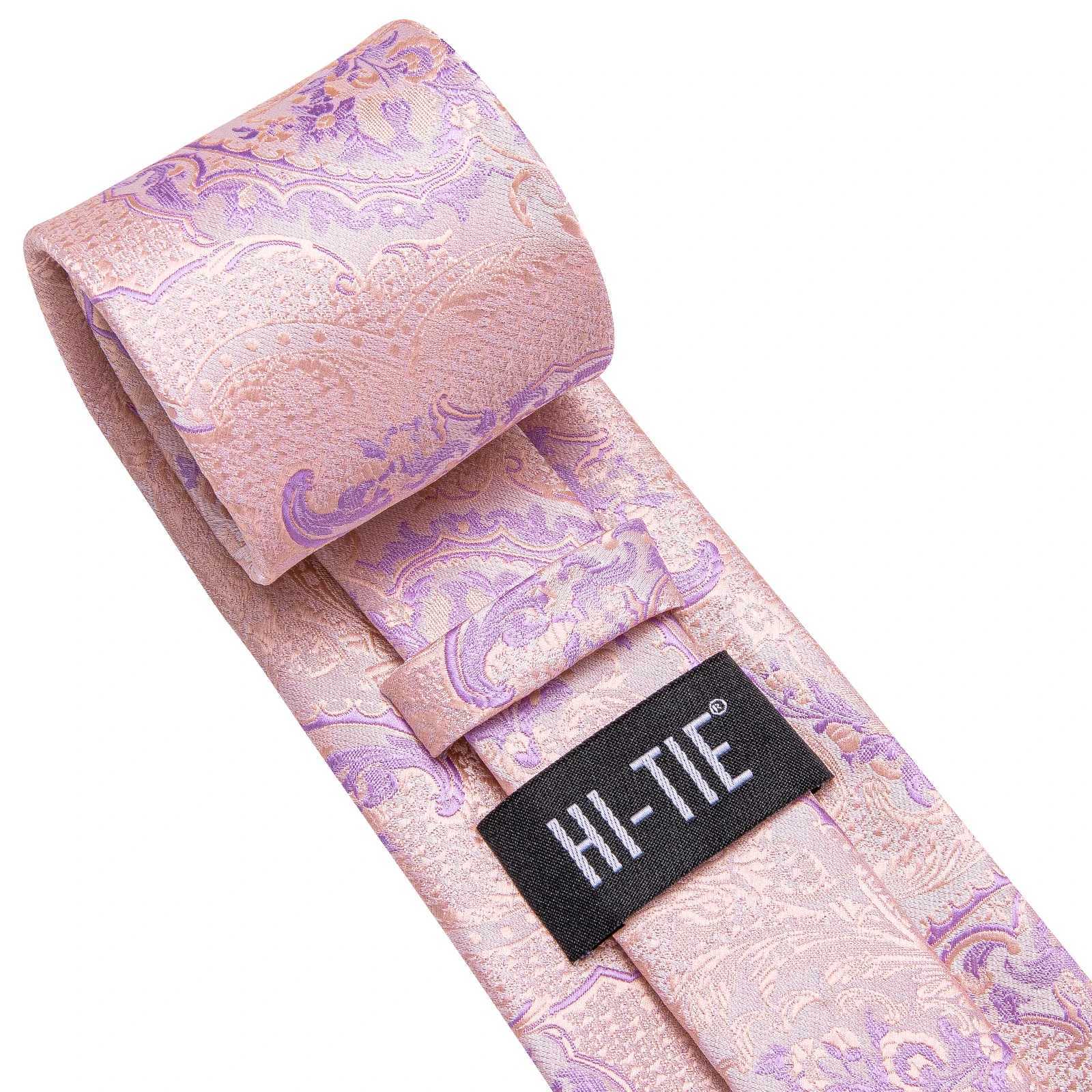 Hi-Tie Floral Purple Blue Men Elegant Necktie Handkerchief Cufflinks 3PCS Set Fashion Classic Silk Luxury Tie for Man X250407