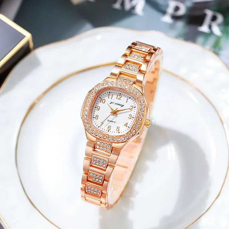 Fashion watch steel strap waterproof womens watch luxury rhinestone Arabic numeral dial quartz watch Montre womens direct shippingT250408