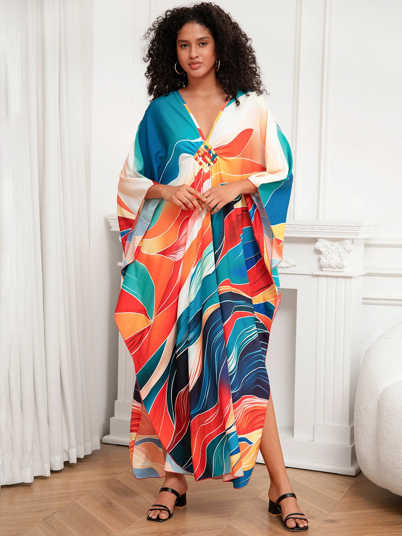 Plus size swimsuit cover restaurant beach Maxi dress Kaftan lounge Pang 250425