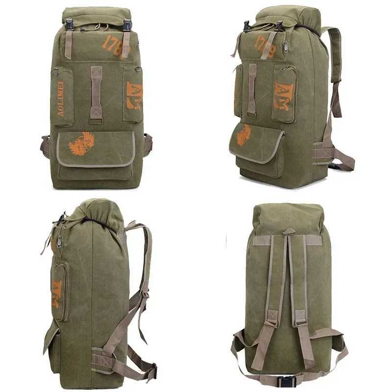 100L Hiking Camping Backpack Large Canvas Travel Luggage Backpack Outdoor Mountaineering Multiple Pockets RucksackC250407