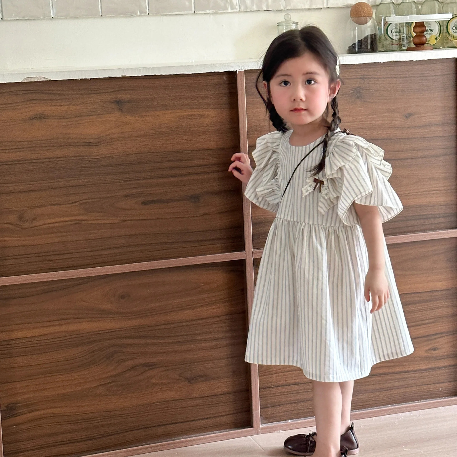 22004-1 Brother Sister Clothes Summer Short Sleeve Stripes Baby Boys Suit Or Cotton Girl Dress 250407