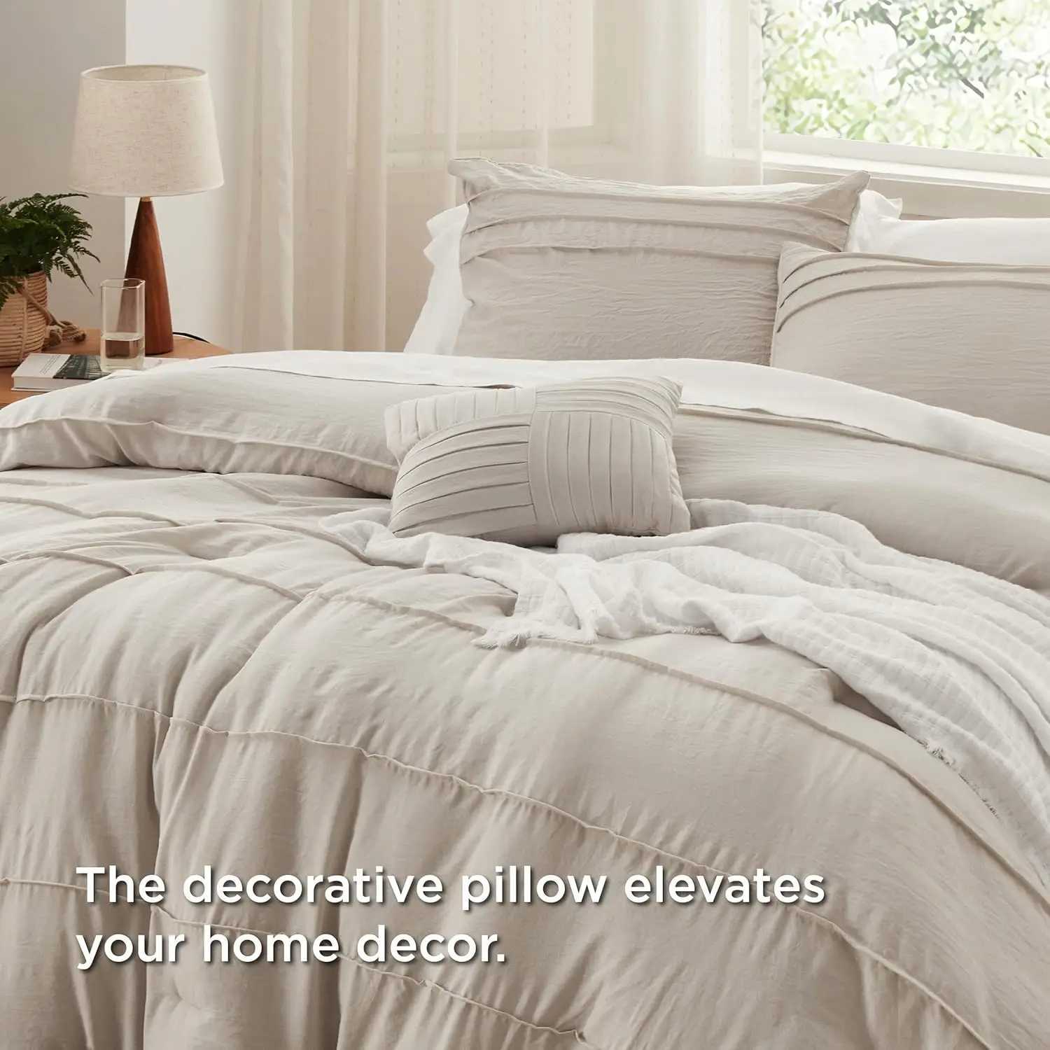 Bedsure Queen Comforter Set -4-piece clip on pleated bedding beige bohemian all season bedding 1-piece soft and comfortable 2-piece set X250408