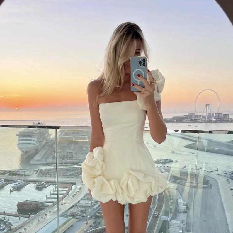 Ellafads Maxi Dress Womens Summer Elegant Bandeau Sleeveless Folded Strapless Solid Irregular Party Holiday Dress 240930